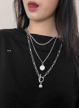 多层项链女ins嘻哈配饰小球