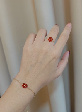 【天天有钱花】天然红玛瑙戒指女小众设计感高级礼物戒红色百搭