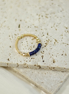 COCO视觉馆天然青金石戒指可调节手工原创设计开口戒镀14k金