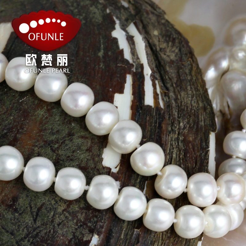 欧梵丽珍珠 9-10mm淡水珍珠项链强光白色 送妈妈婆婆礼物正品女