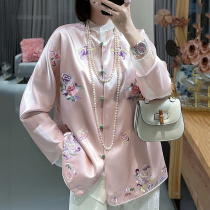 New Chinese blouses Embroidery Tangi woman Little Subman shorts for short Chinese style Chinese Wind Large code disc buckle Mom Spring and autumn jacket