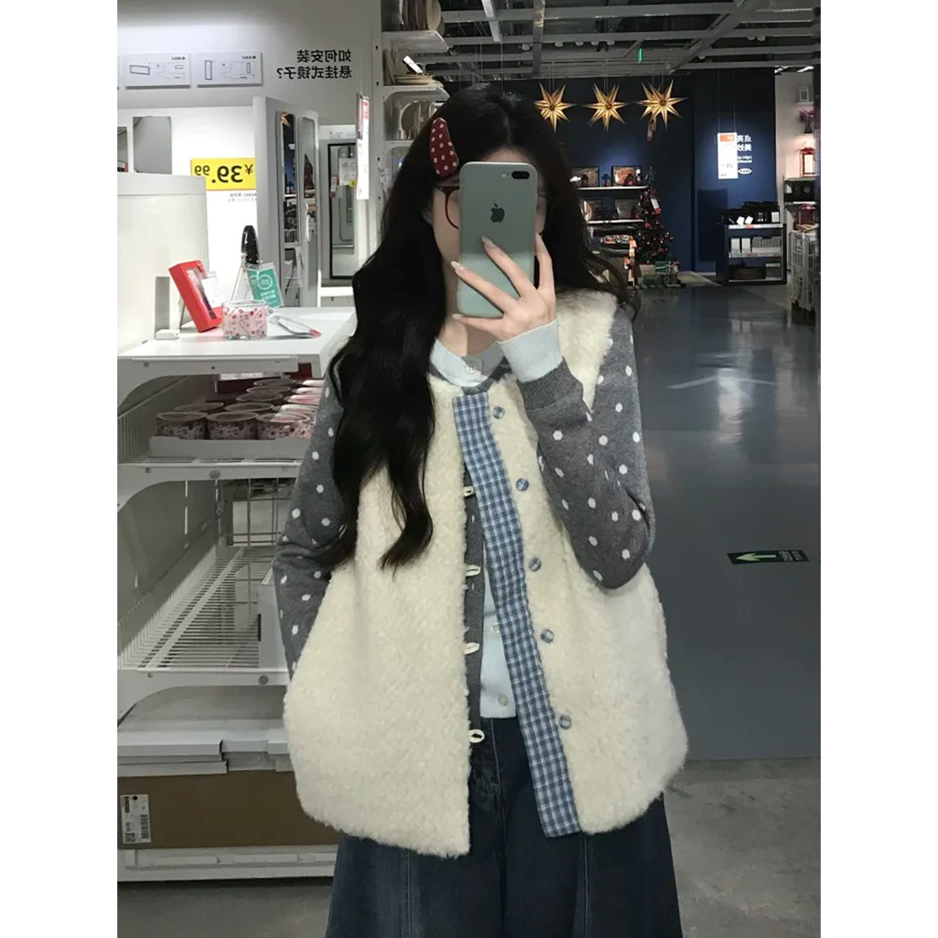 日系复古奶白色羊羔毛马甲女秋冬加厚圆领无袖保暖两面穿背心外套,淘宝优惠券,粉丝福利购,淘宝优惠卷