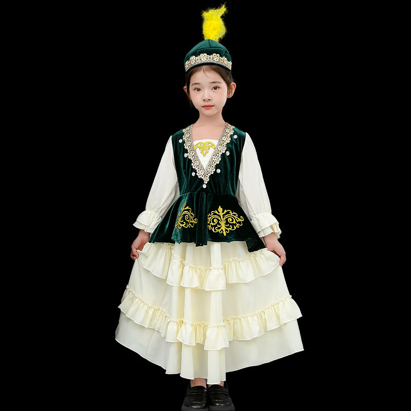 哈萨克族服装儿童女童幼儿园塔塔尔塔吉克民族男新疆回族舞蹈服饰 - 图1