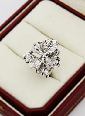 亚金首饰 咖啡豆叶子带钻戒指 咖啡树叶串戒指叶子串麻花戒指