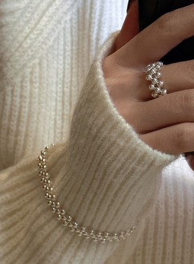 925纯银韩版小众设计感基础款手工编织表带戒指韩系时髦ISN风指环