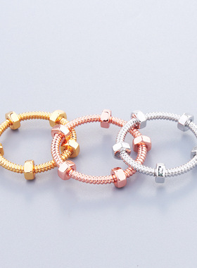 新品ins风螺母个性戒指男女情侣素圈手镯指环铜镀金网红