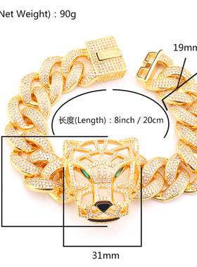 嘻哈豹头O字链锆石手链欧美潮男铜镶锆石手链街舞说唱配饰