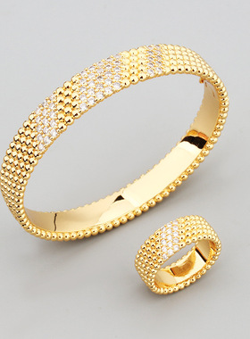 跨境爆款新款排钻厚金电镀手镯戒指欧美简约小红书直播同款手环