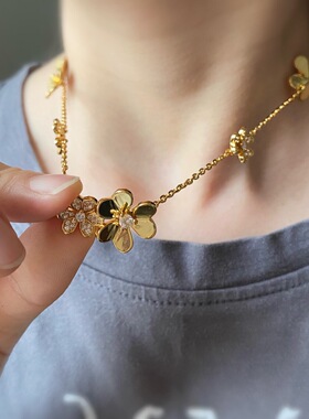 欧美铜镀金热销花朵重工高品质三叶草六瓣花8花锁骨项链
