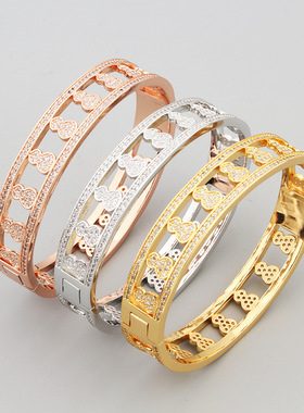 日韩风简约满钻款葫芦镂空手镯戒指小清新男女气质弹簧扣手环