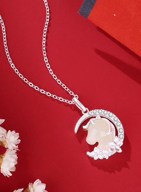 S925纯银栀子马头和田玉锁骨链女