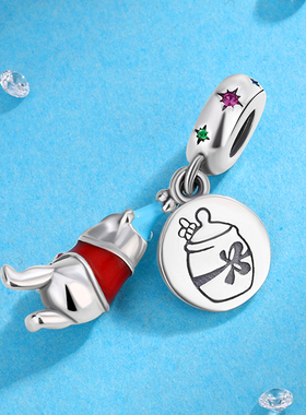 925纯银维尼吊坠diy串珠生日礼物