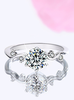 正品女情侣戒指纯银insD色莫桑石