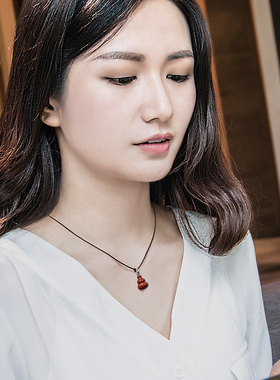 红色紫檀木宝葫芦民族风锁骨链