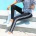 Quần legging lụa băng mặc phụ nữ mỏng chín quần mùa hè cao eo co giãn kích thước lớn thể thao giải trí yoga cắt quần - Quần tây thường