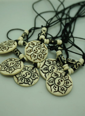 西藏民族风手工牦牛骨动物吉祥结藏风吊坠 牦牛骨牌牌项坠 锁骨链