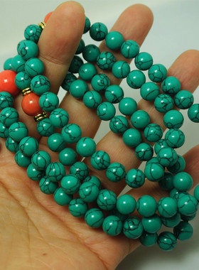 民族风108颗仿松石多圈佛珠项链