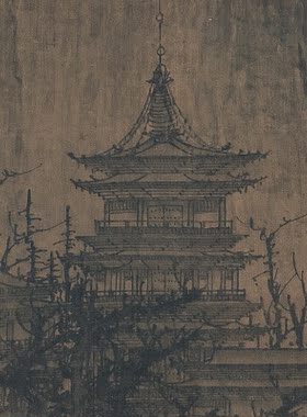 北宋李成晴峦萧寺图古代山水国画装饰画原图高清复制临摹卷轴挂画