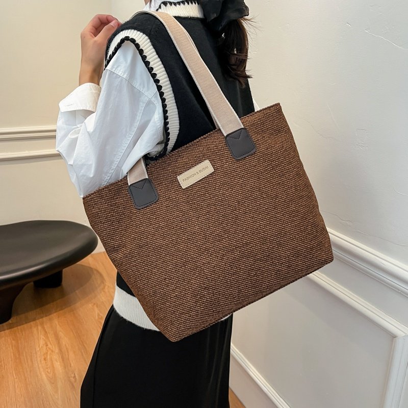 简约帆布托特包包女2025新款大容量通勤手提袋百搭休闲上课单肩包,淘宝优惠券,粉丝福利购,淘宝优惠卷
