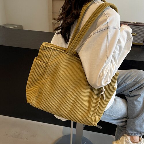 条绒帆布包包女2025秋冬新款百搭大容量手提袋学生单肩通勤托特包 - 图1