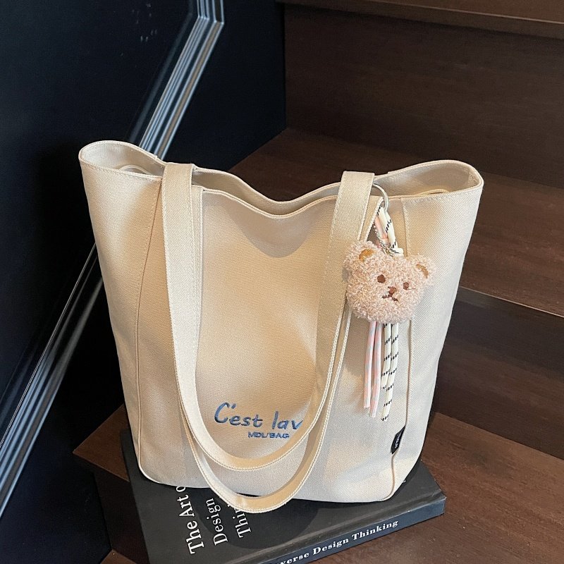 刺绣单肩帆布包包女休闲大容量学生手提袋百搭简约上课通勤托特包,淘宝优惠券,粉丝福利购,淘宝优惠卷