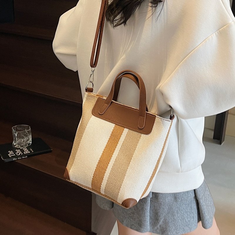 条纹帆布包女2025新款大容量手提通勤包小众百搭单肩斜挎托特小包,淘宝优惠券,粉丝福利购,淘宝优惠卷