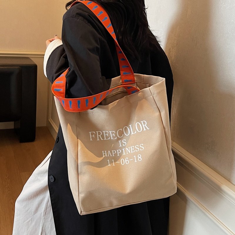 字母帆布包包女大容量学生上课通勤手提袋秋冬小众百搭单肩托特包,淘宝优惠券,粉丝福利购,淘宝优惠卷