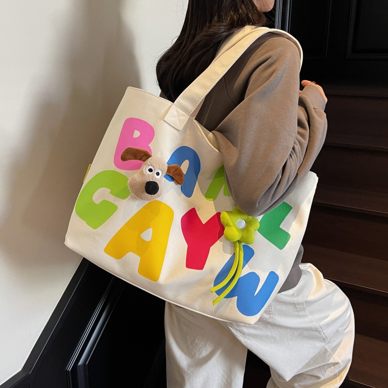 夏季帆布托特包包女2025新款大容量通勤手提袋外出短途旅行单肩包 - 图2