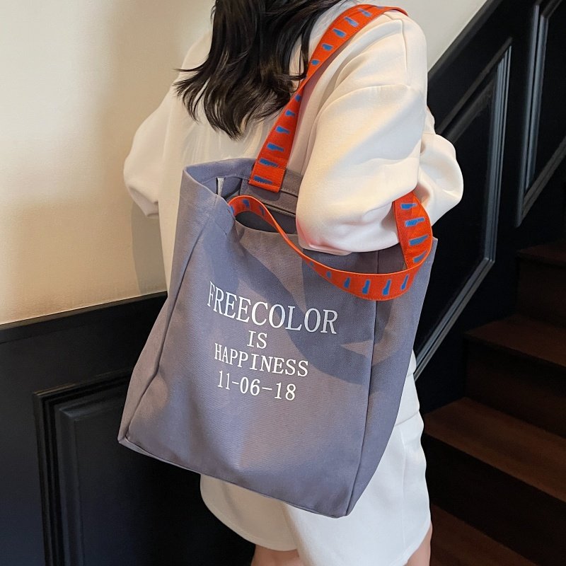 字母帆布包包女大容量学生上课通勤手提袋秋冬小众百搭单肩托特包,淘宝优惠券,粉丝福利购,淘宝优惠卷