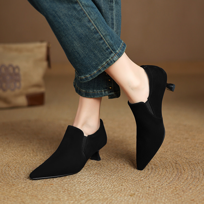 羊反绒 4.5CM 尖头复古气质细跟深口单鞋及踝靴,淘宝优惠券,粉丝福利购,淘宝优惠卷