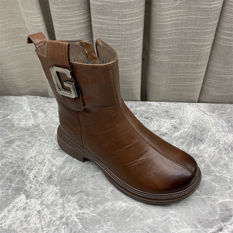 工厂直销2025冬款女鞋圆头粗跟韩版洋气加绒短靴女鞋防滑羊皮女靴,淘宝优惠券,粉丝福利购,淘宝优惠卷