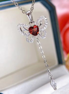 天然石榴石吊坠项链酒红色通透水晶日好看百搭甜美经典光彩璀璨