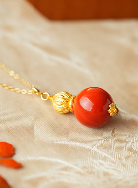 S925银天然南红古风葫芦转运吊坠