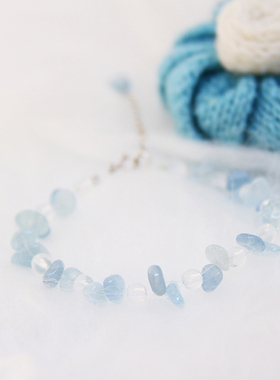 天然白水晶手链925银粉黄水晶海蓝宝学生紫萤石首饰小红书同款