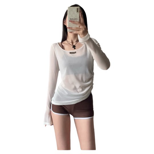 遇见MEETING泳衣女性感辣妹长袖防晒罩衫分体三件套泳装运动显瘦