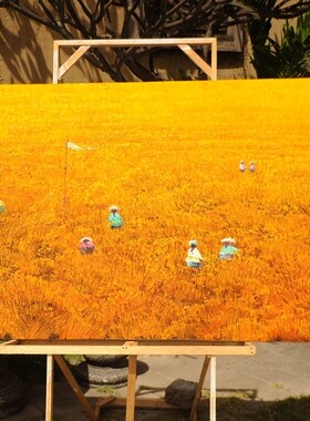 餐厅麦田手绘油画定制橙色客厅玄关纯手工简约现代装饰画挂画包邮
