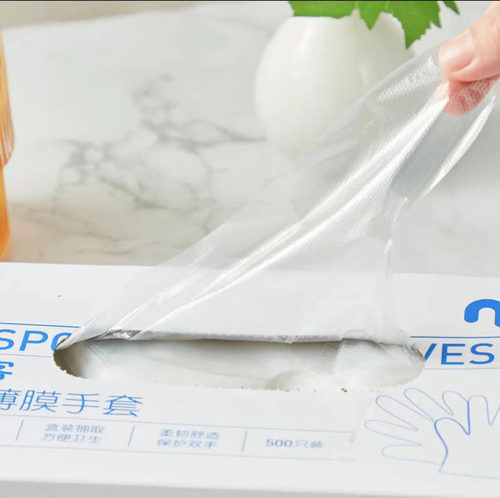 麦德龙宜客一次性PE手套食品级餐饮塑料薄膜美容家务500只盒装 - 图1