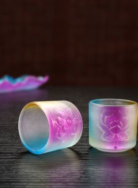 琉璃水杯莲花供水家用茶杯套装财神观音供奉净水酒杯佛堂供佛供具