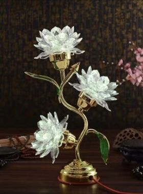 插电佛灯佛前供灯家用长明灯荷花灯供佛led佛台七彩莲花灯财神灯