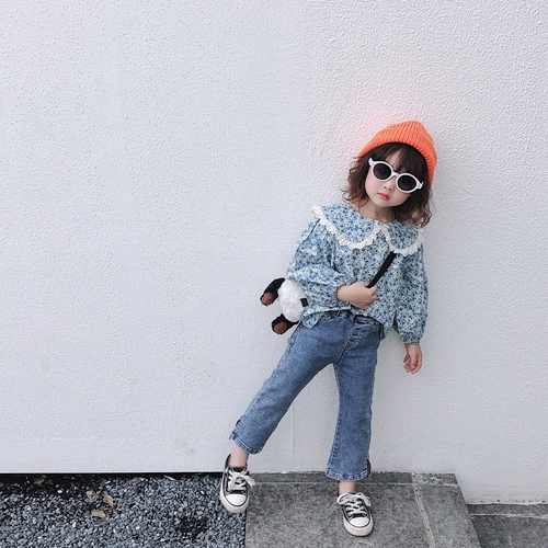 Детские осенние джинсы, штаны для девочек, штаны-клёш, в западном стиле, популярно в интернете