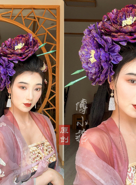 傅小菲 大牡丹金粉华丽红色花朵发夹女头饰对夹式夸张唐风配饰