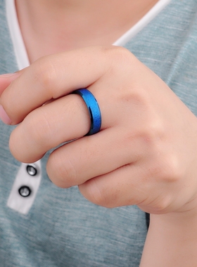 磨砂钛钢黑色学生刻字男士戒指