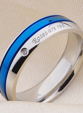 蓝色男士日韩风刻字戒指