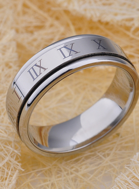 可转动钛钢戒指男士单身霸气刻字