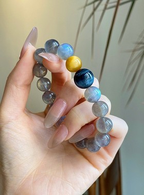 天然灰月光石手串女蓝金虎眼石手链原创设计款多宝水晶高级感轻奢