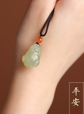 新疆和田玉晴水貔貅吊坠男女款玉石青白皮丘招财玉佩玉坠挂件项链