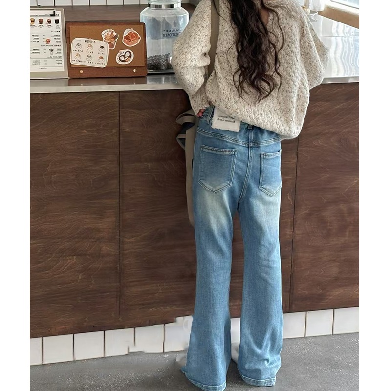 女童喇叭牛仔裤儿童洋气宽松直筒裤中大童休闲阔腿长裤子2025春单 - 图2