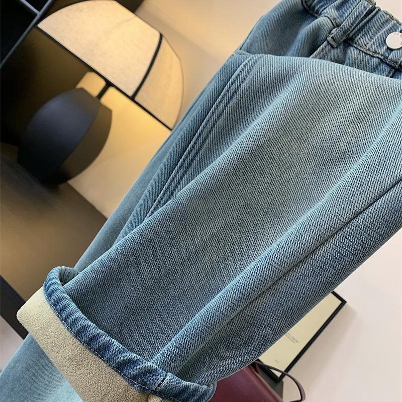 女童直筒喇叭加绒牛仔裤冬中大童装一体绒休闲长裤阔腿裤百搭宽松,淘宝优惠券,粉丝福利购,淘宝优惠卷