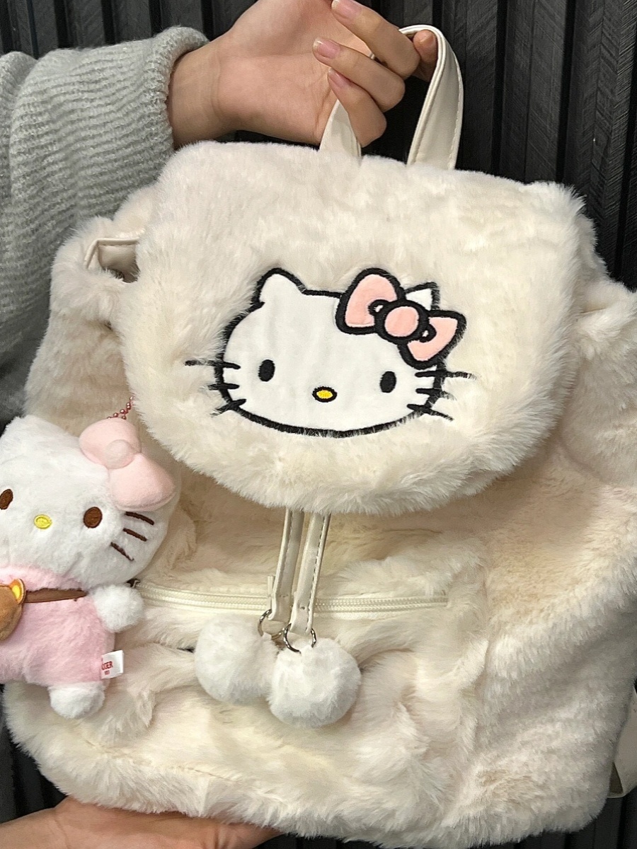 hellokitty包包三丽鸥凯蒂猫书包女2024新款秋冬毛绒小众双肩包-图2