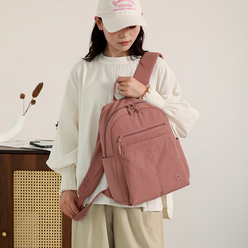 KVKY新款双肩包女牛津布大容量学生出行简约书包尼龙防水旅行背包 - 图3